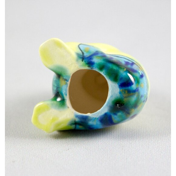 Vintage 1980's Miniature Green Ceramic Frog Figurine with Blue Print Shorts - Picture 6 of 6